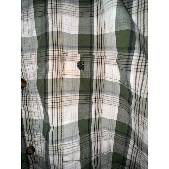 Men's Short Sleeve Green Tan Plaid Carhartt Button Down Shirt Relaxed Fit XL - Picture 4 of 4